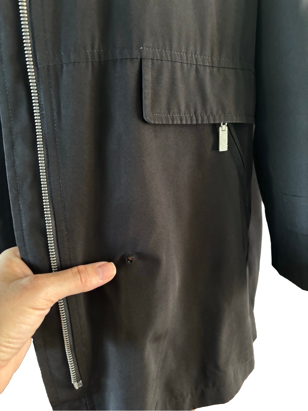 Talbots Petites Black Hooded Raincoat Jacket M Petite Lightweight Trench Coat - Picture 6 of 9
